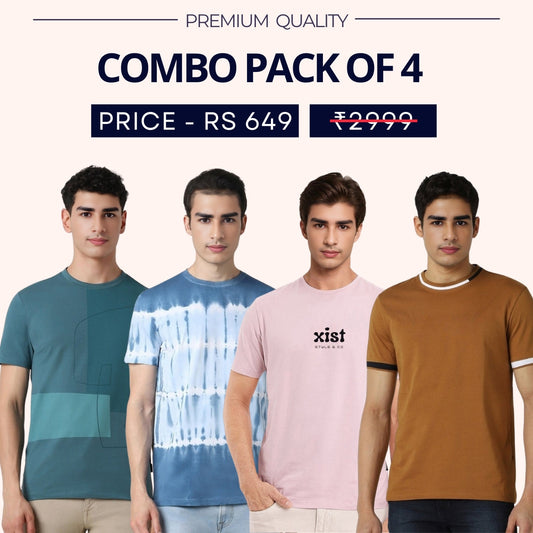 Combo Pack Of 4|Men's Style & Comfort Premium T-Shirts | Half Sleeves