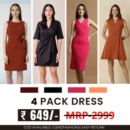 Pack of 4 Women’s Dresses: Chic, Trendy, and Timeless
