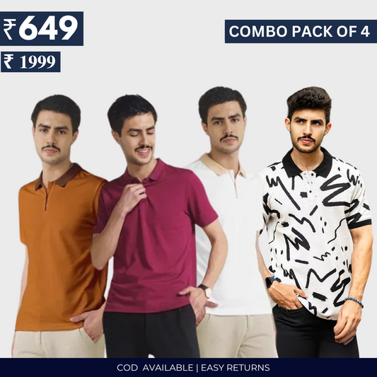 Combo Pack Of 4|Men's Style & Comfort Premium T-Shirts | Half Sleeves