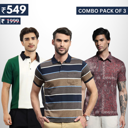 Combo Pack Of 3 | Men's Polo T-Shirts | Stylish & Comfortable