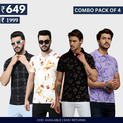 Combo Pack Of 4|Men's Style & Comfort Premium T-Shirts | Half Sleeves