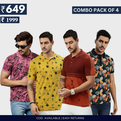 Combo Pack Of 4|Men's Style & Comfort Premium T-Shirts | Half Sleeves