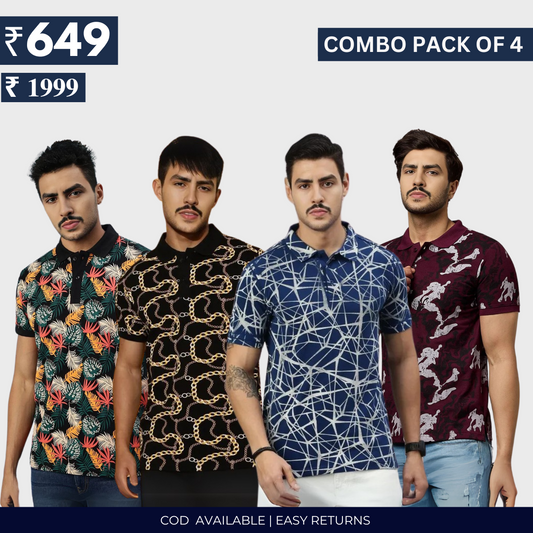 Combo Pack Of 4|Men's Style & Comfort Premium T-Shirts | Half Sleeves