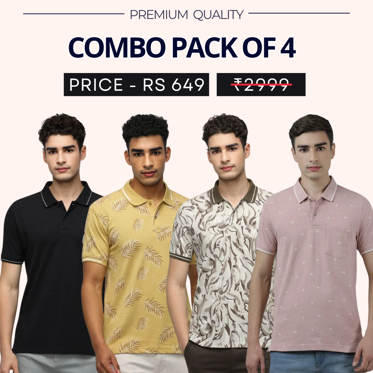 Combo Pack Of 4|Men's Style & Comfort Premium T-Shirts | Half Sleeves