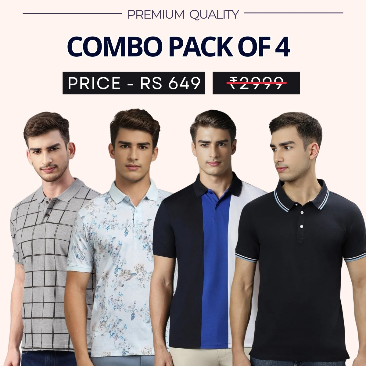 Combo Pack Of 4|Men's Style & Comfort Premium T-Shirts | Half Sleeves