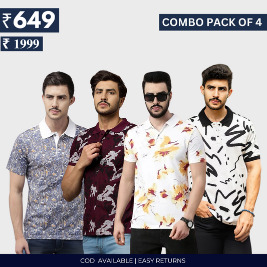 Combo Pack Of 4|Men's Style & Comfort Premium T-Shirts | Half Sleeves