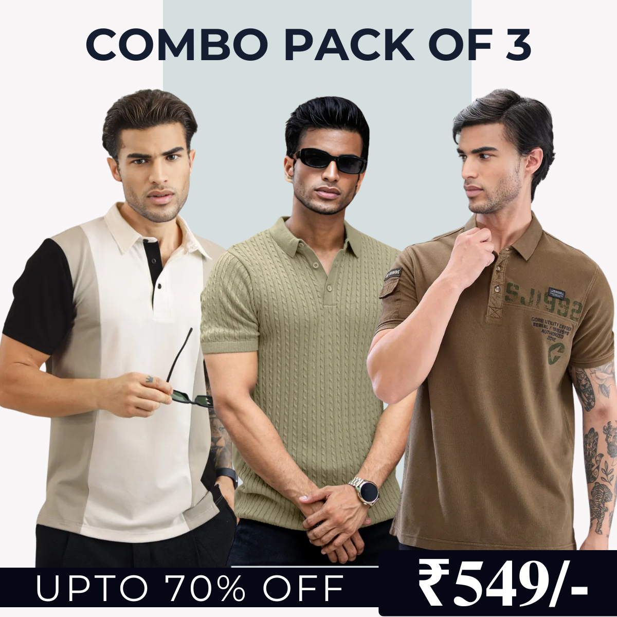 Combo Pack Of 3 | Men's Polo T-Shirts | Stylish & Comfortable