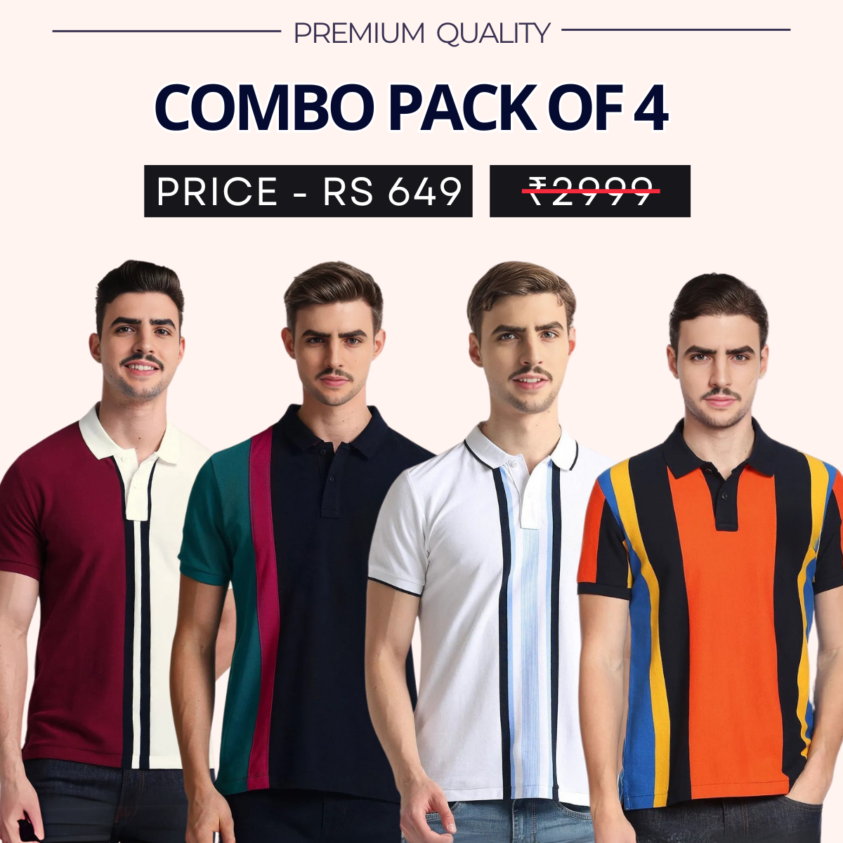 Combo Pack Of 4|Men's Style & Comfort Premium T-Shirts | Half Sleeves