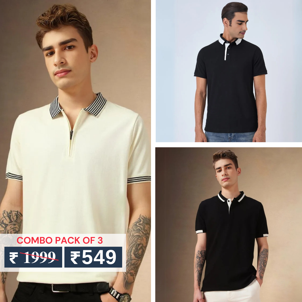 Combo Pack Of 3 | Men's Polo T-Shirts | Stylish & Comfortable