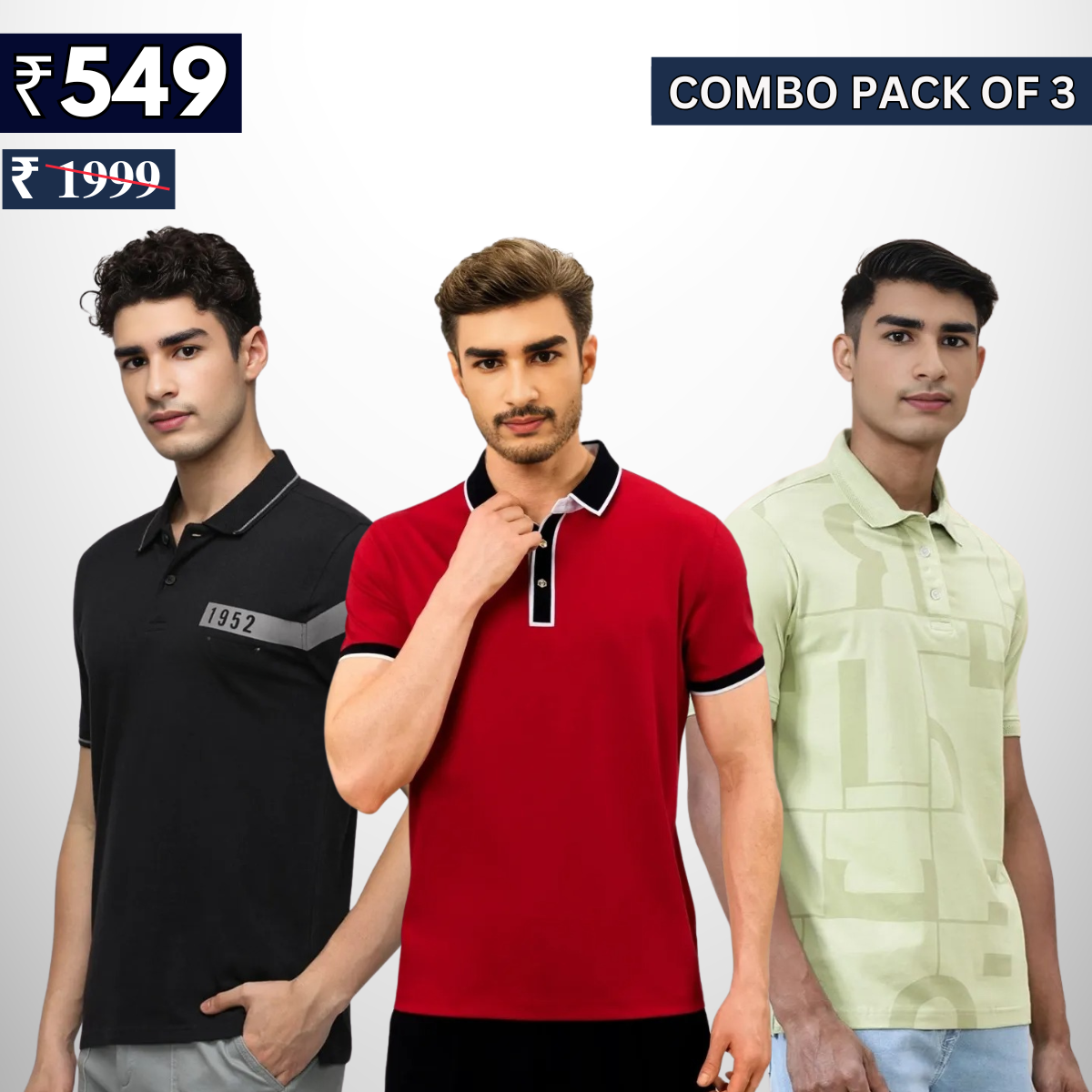 Combo Pack Of 3 | Men's Polo T-Shirts | Stylish & Comfortable