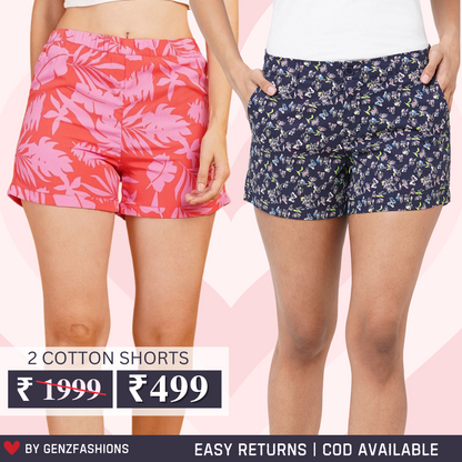 Gorgeous Printed Regular Fit Cotton Shorts for Women | Pack Of 2