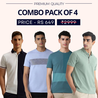 Combo Pack Of 4|Men's Style & Comfort Premium T-Shirts | Half Sleeves