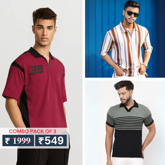 Combo Pack Of 3 | Men's Polo T-Shirts | Stylish & Comfortable