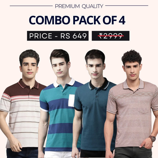 Combo Pack Of 4|Men's Style & Comfort Premium T-Shirts | Half Sleeves