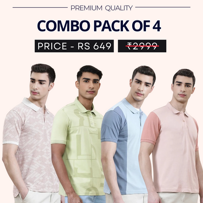 Combo Pack Of 4|Men's Style & Comfort Premium T-Shirts | Half Sleeves