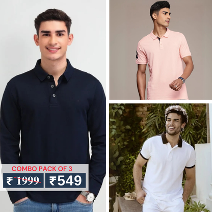 Combo Pack Of 3 | Men's Polo T-Shirts | Stylish & Comfortable