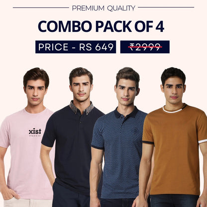 Combo Pack Of 4|Men's Style & Comfort Premium T-Shirts | Half Sleeves