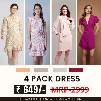 Pack of 4 Women’s Dresses: Chic, Trendy, and Timeless