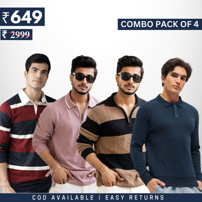 Men's Style & Comfort Premium T-Shirts | Full Sleeves | Combo Pack Of 4