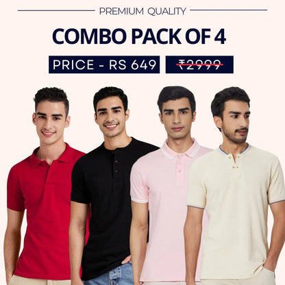 Combo Pack Of 4|Men's Style & Comfort Premium T-Shirts | Half Sleeves