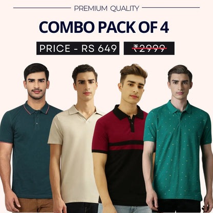 Combo Pack Of 4|Men's Style & Comfort Premium T-Shirts | Half Sleeves