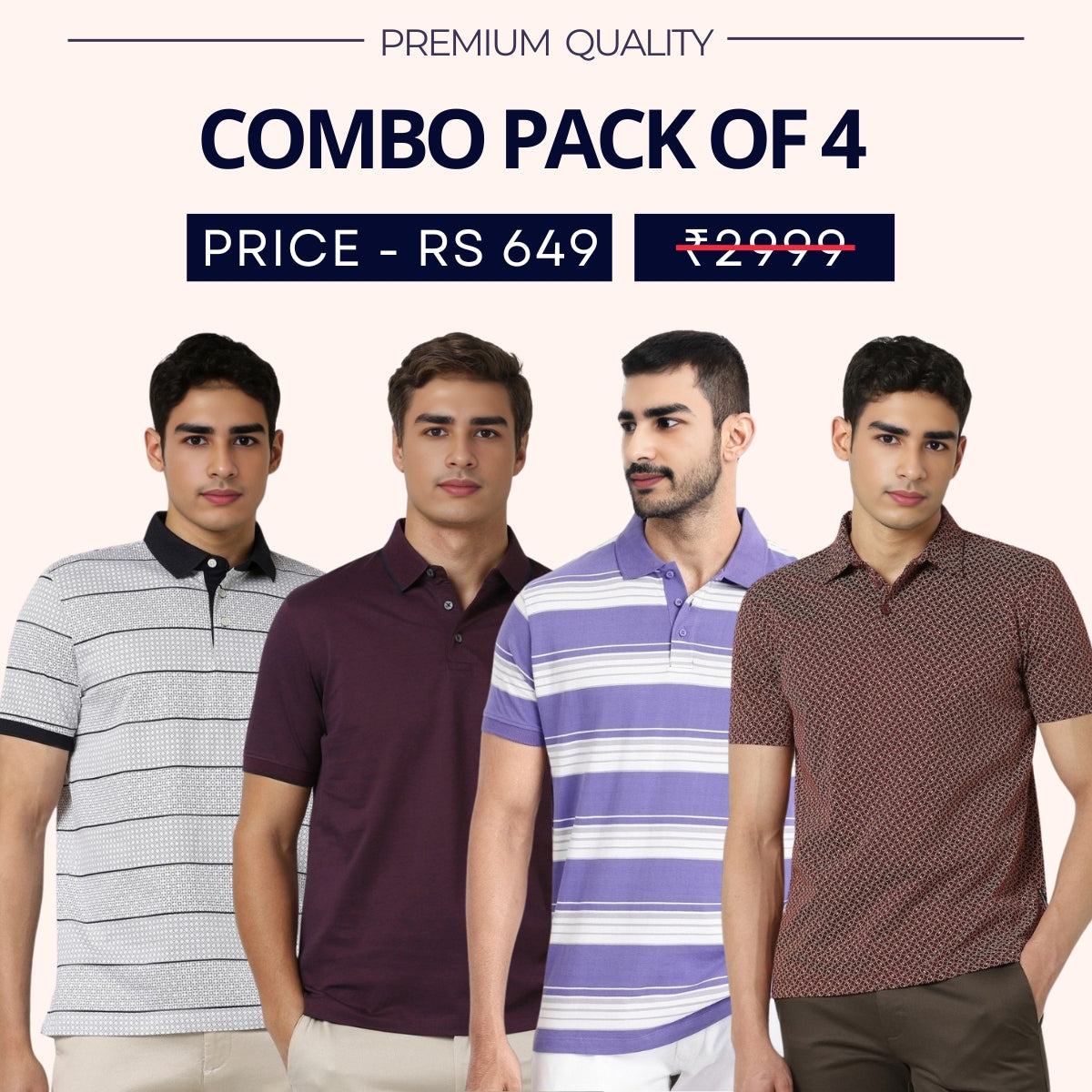 Combo Pack Of 4|Men's Style & Comfort Premium T-Shirts | Half Sleeves