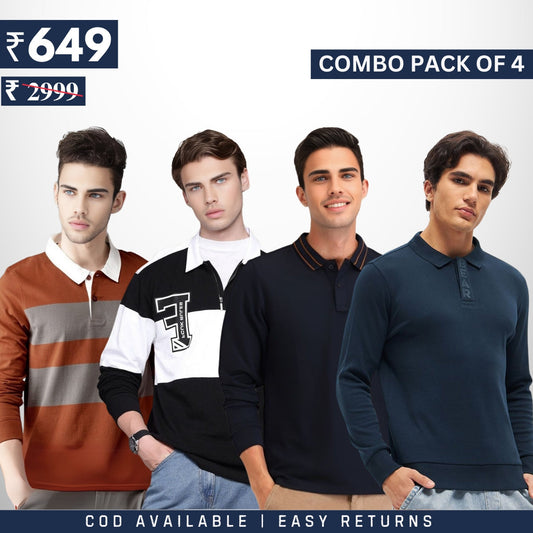 Men's Style & Comfort Premium T-Shirts | Full Sleeves | Combo Pack Of 4