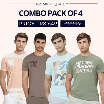 Combo Pack Of 4|Men's Style & Comfort Premium T-Shirts | Half Sleeves