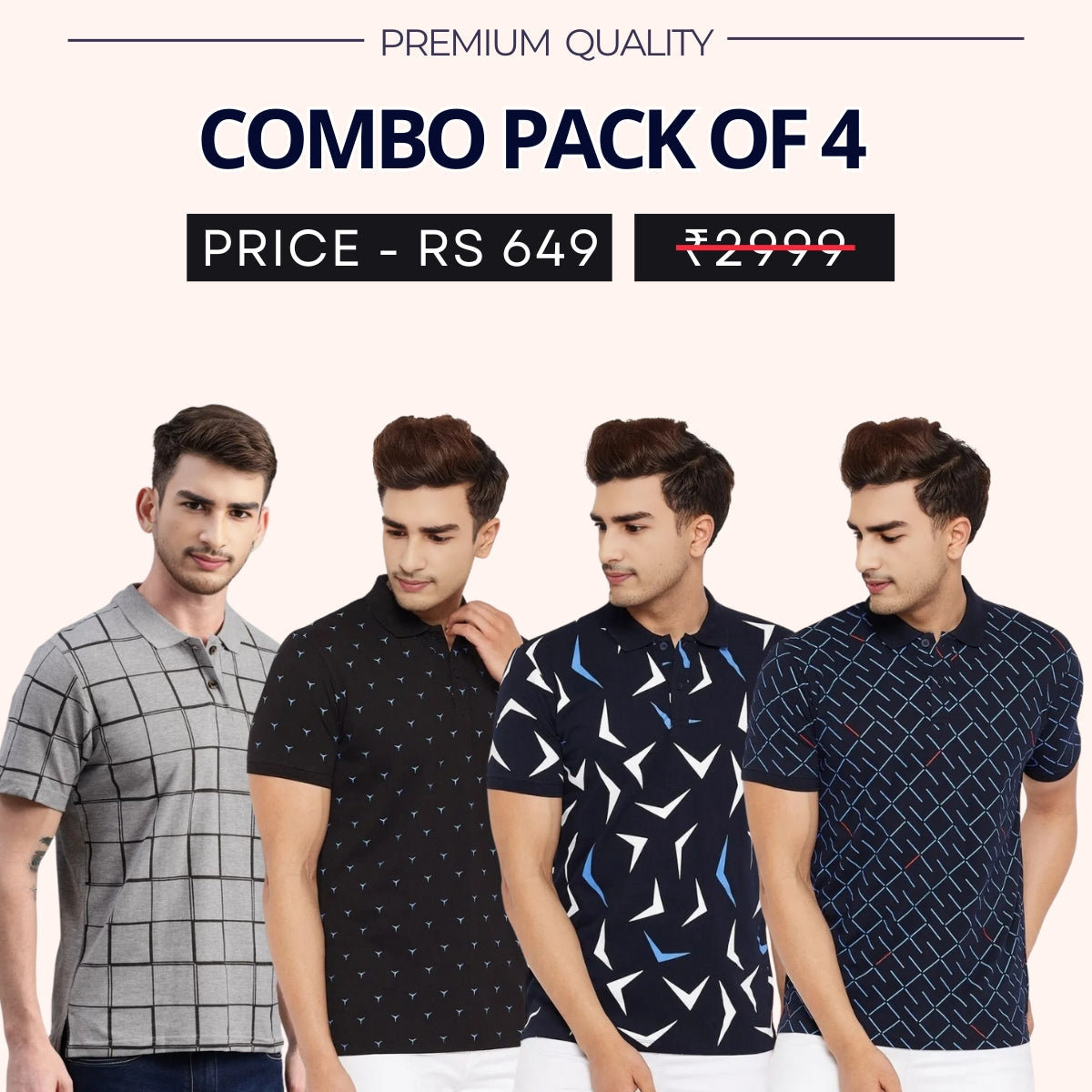 Combo Pack Of 4|Men's Style & Comfort Premium T-Shirts | Half Sleeves