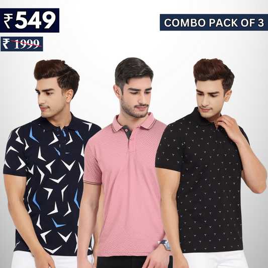 Combo Pack Of 3 | Men's Polo T-Shirts | Stylish & Comfortable