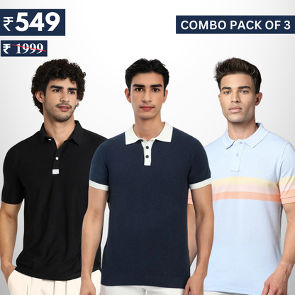 Combo Pack Of 3 | Men's Polo T-Shirts | Stylish & Comfortable