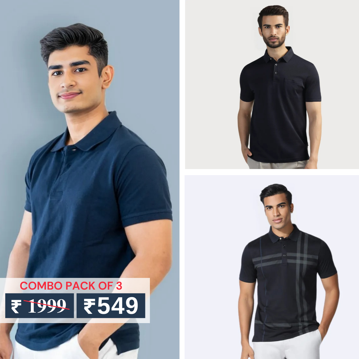 Combo Pack Of 3 | Men's Polo T-Shirts | Stylish & Comfortable