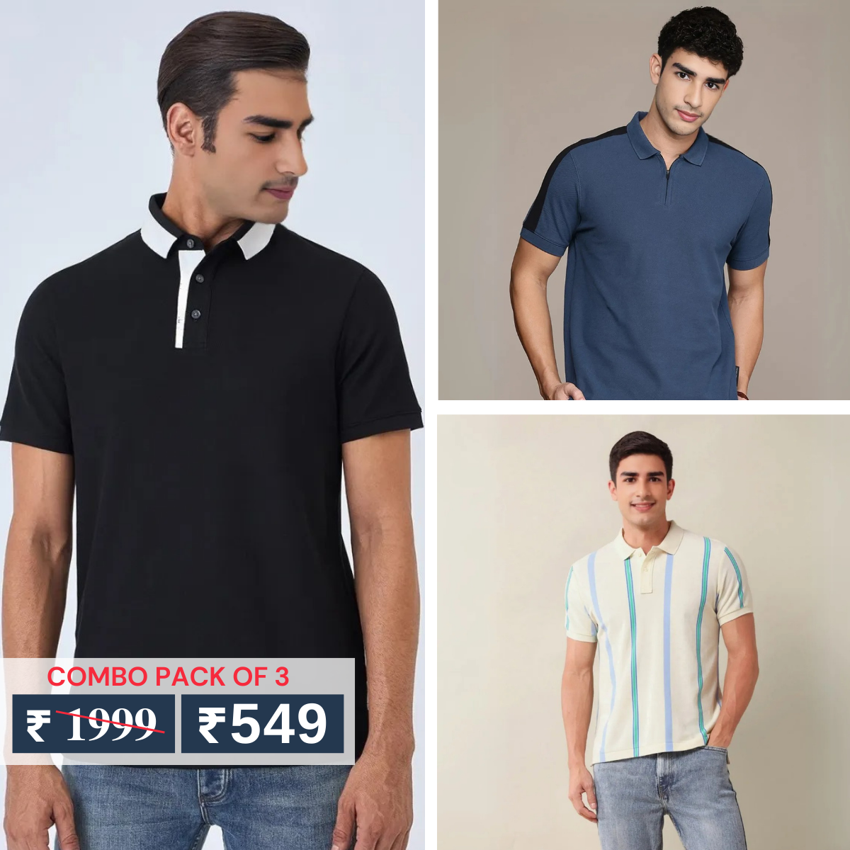 Combo Pack Of 3 | Men's Polo T-Shirts | Stylish & Comfortable