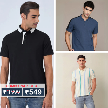 Combo Pack Of 3 | Men's Polo T-Shirts | Stylish & Comfortable