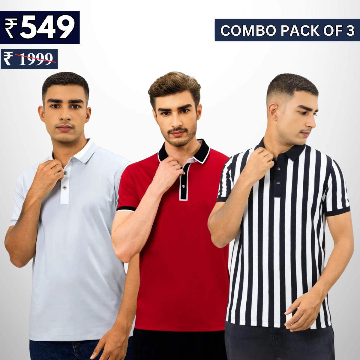 Combo Pack Of 3 | Men's Polo T-Shirts | Stylish & Comfortable