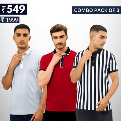 Combo Pack Of 3 | Men's Polo T-Shirts | Stylish & Comfortable