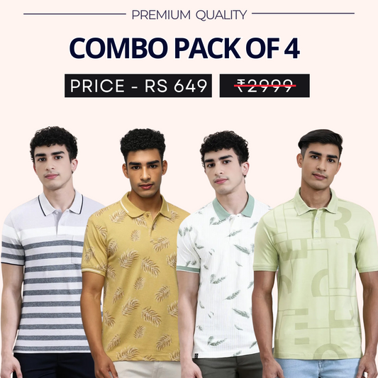 Combo Pack Of 4|Men's Style & Comfort Premium T-Shirts | Half Sleeves