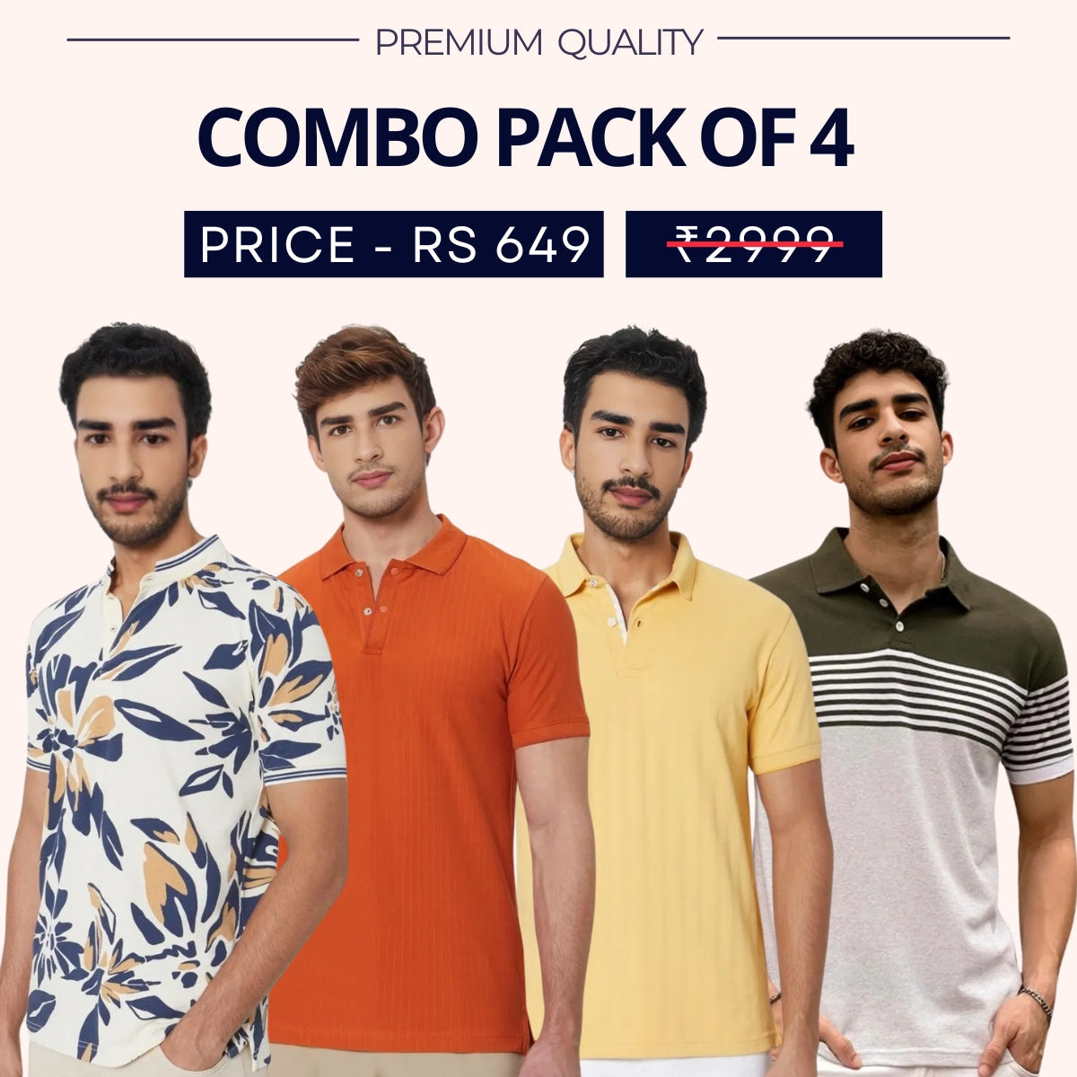 Combo Pack Of 4|Men's Style & Comfort Premium T-Shirts | Half Sleeves