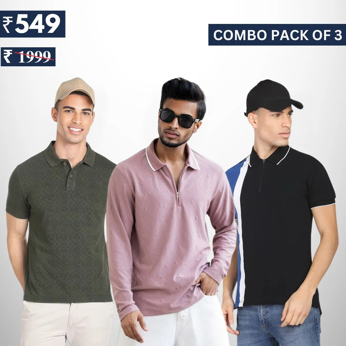 Combo Pack Of 3 | Men's Polo T-Shirts | Stylish & Comfortable