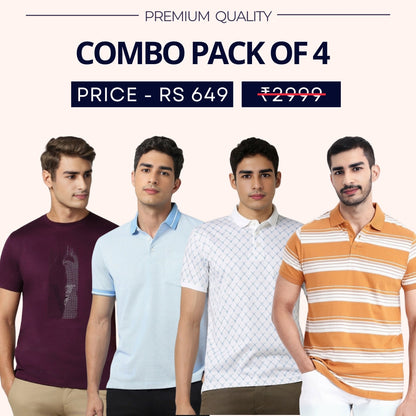 Combo Pack Of 4|Men's Style & Comfort Premium T-Shirts | Half Sleeves