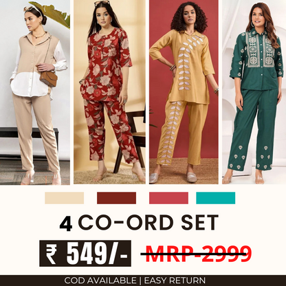Stylish & Versatile 4 Co-ord Set Combo for Women