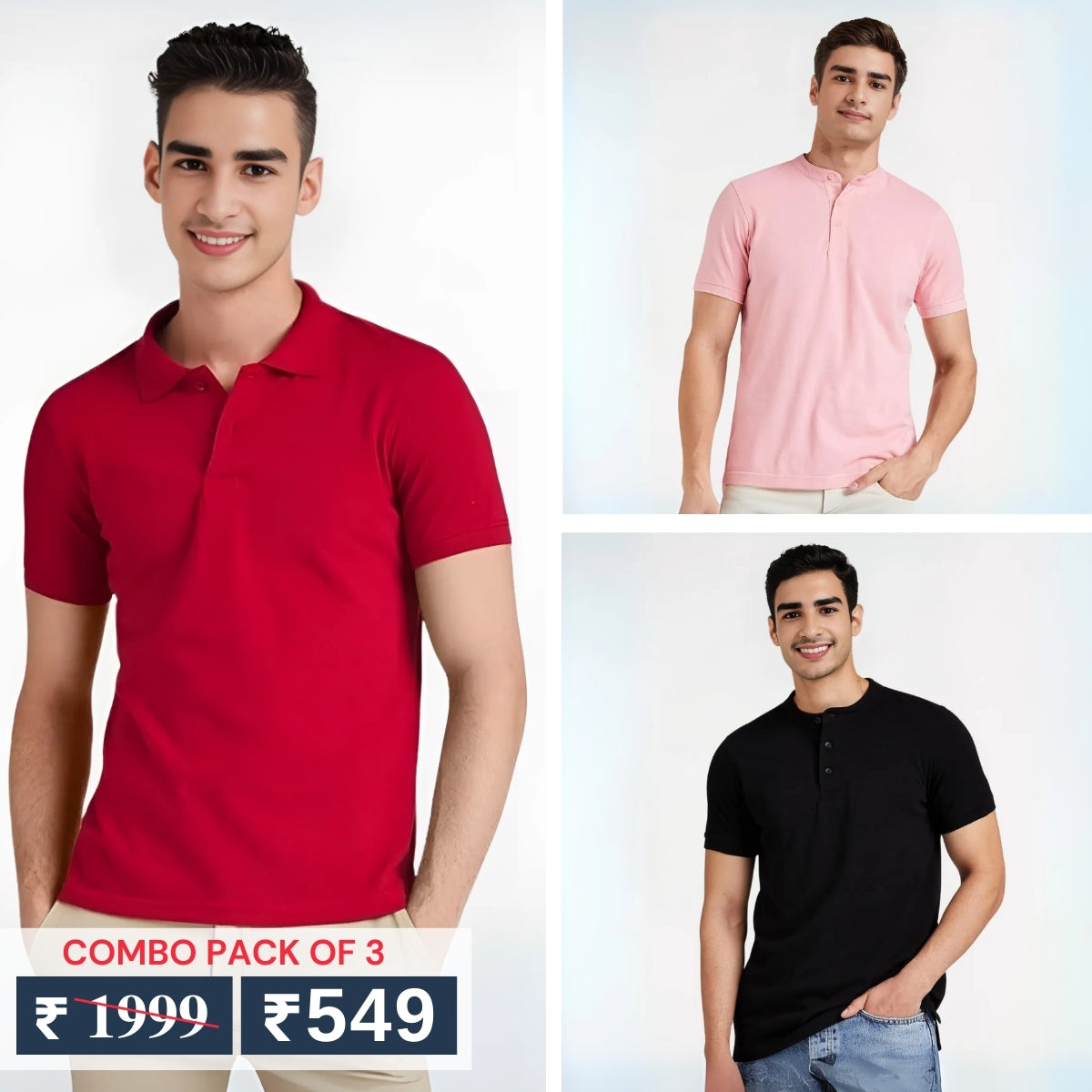 Combo Pack Of 3 | Men's Polo T-Shirts | Stylish & Comfortable