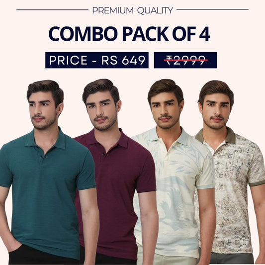 Combo Pack Of 4|Men's Style & Comfort Premium T-Shirts | Half Sleeves