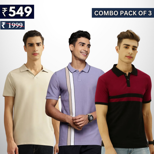 Combo Pack Of 3 | Men's Polo T-Shirts | Stylish & Comfortable