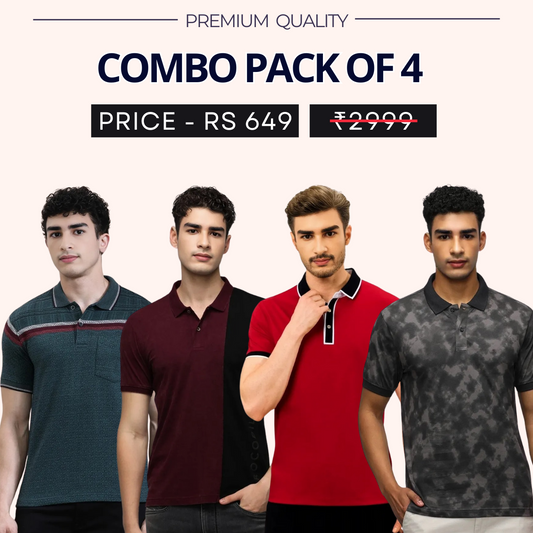 Combo Pack Of 4|Men's Style & Comfort Premium T-Shirts | Half Sleeves