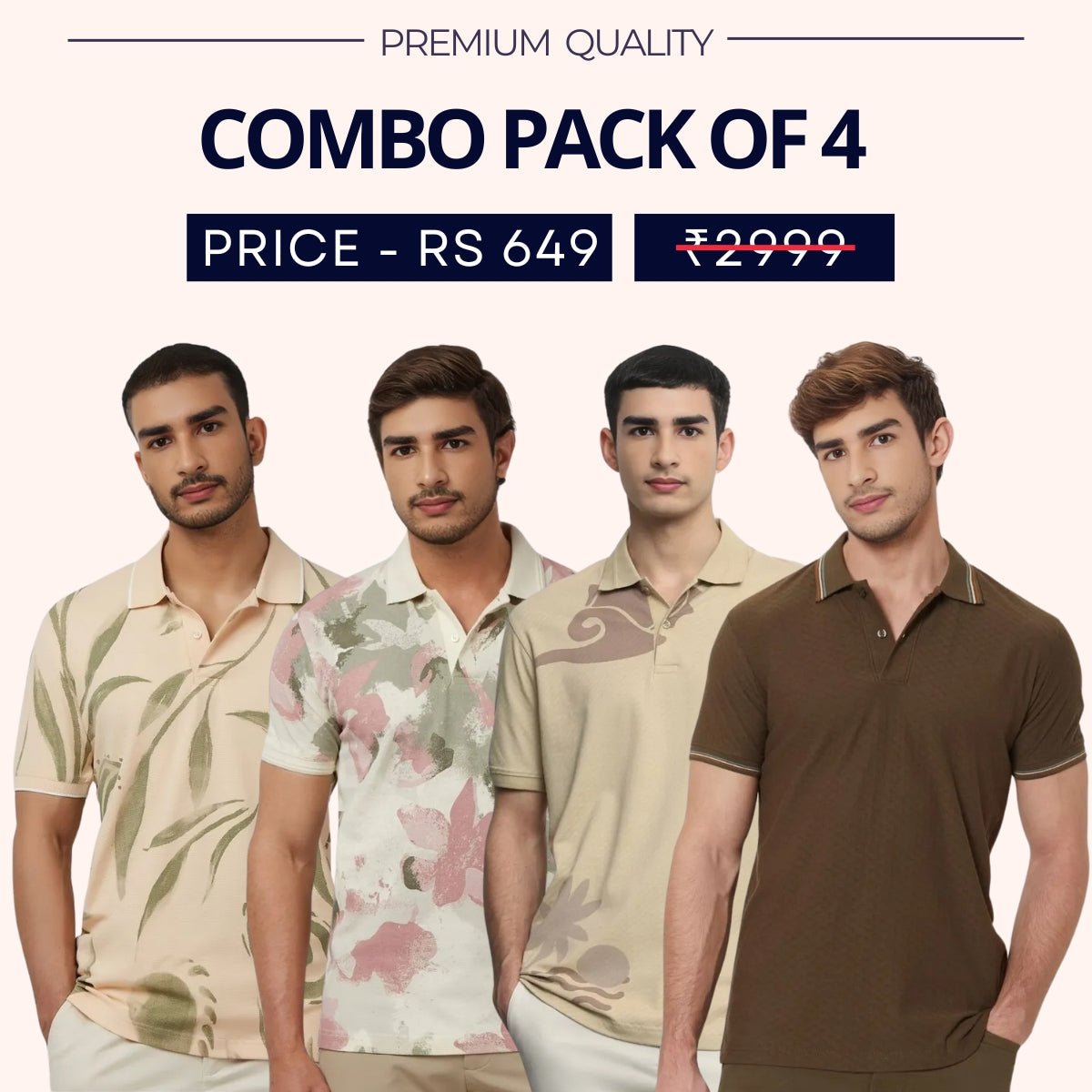 Combo Pack Of 4|Men's Style & Comfort Premium T-Shirts | Half Sleeves