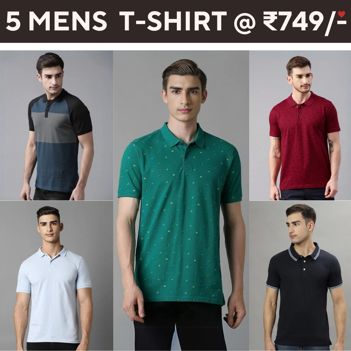 Style with a 5-Pack of Premium Half-Sleeve T-Shirts for Men