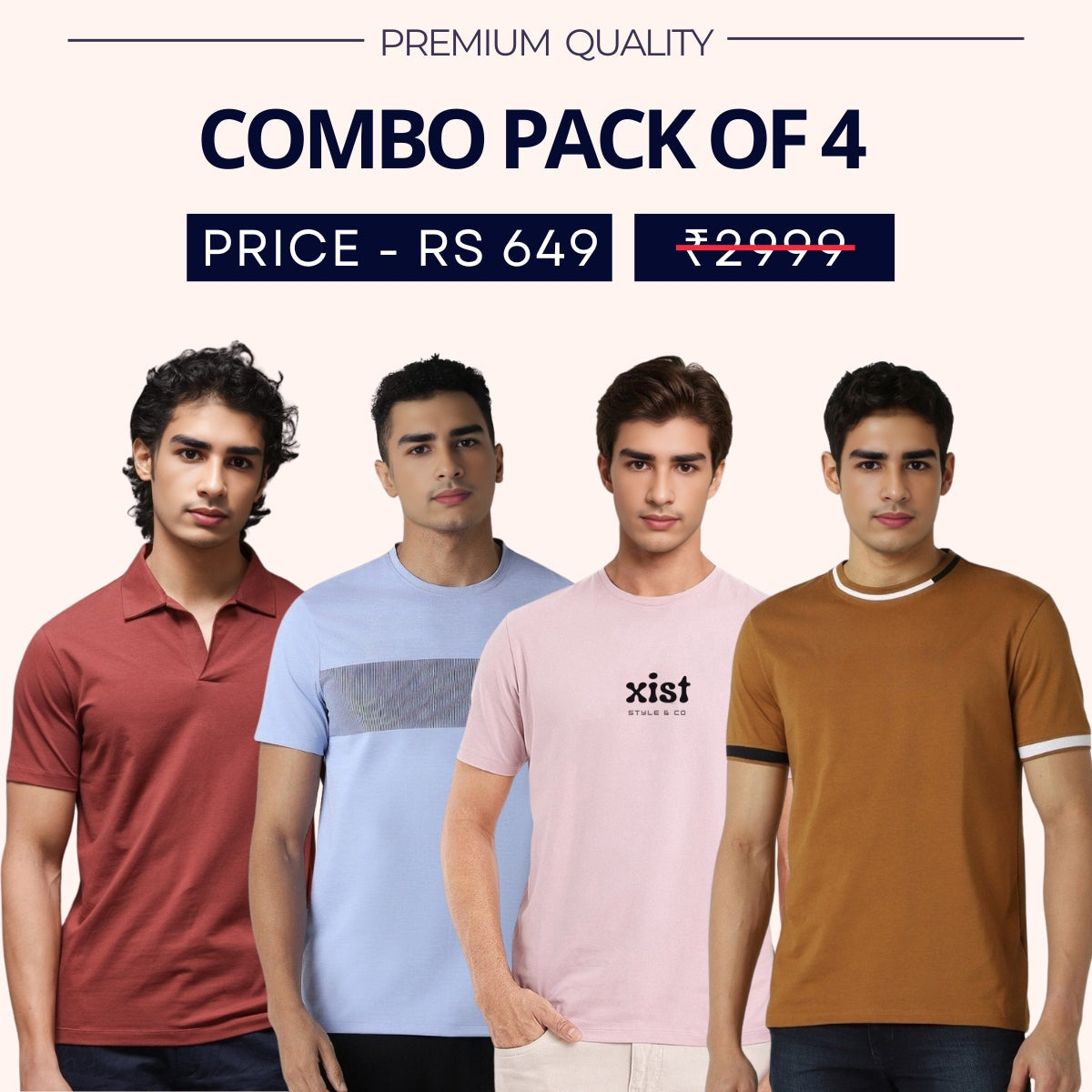 Combo Pack Of 4|Men's Style & Comfort Premium T-Shirts | Half Sleeves