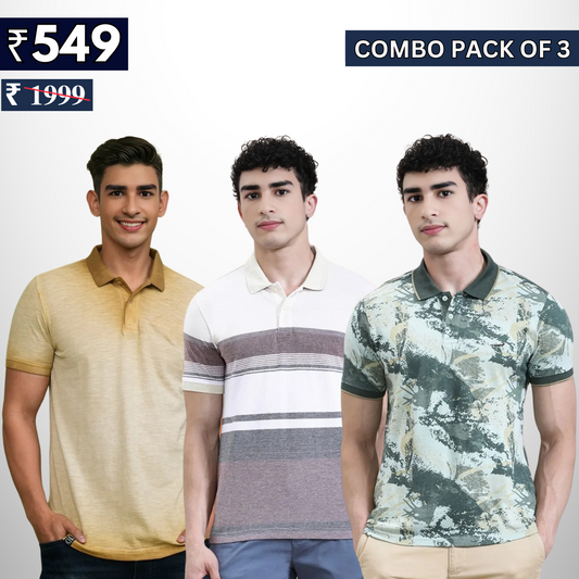 Combo Pack Of 3 | Men's Polo T-Shirts | Stylish & Comfortable