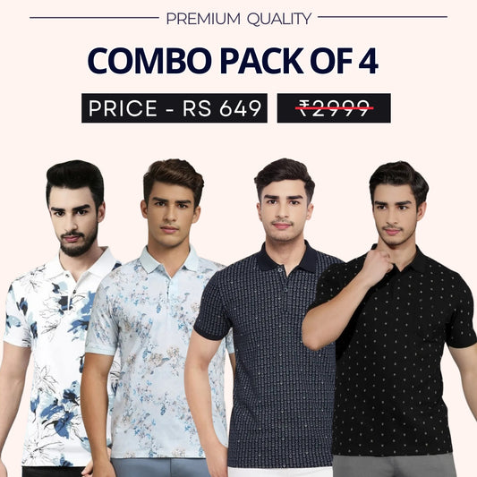 Combo Pack Of 4|Men's Style & Comfort Premium T-Shirts | Half Sleeves